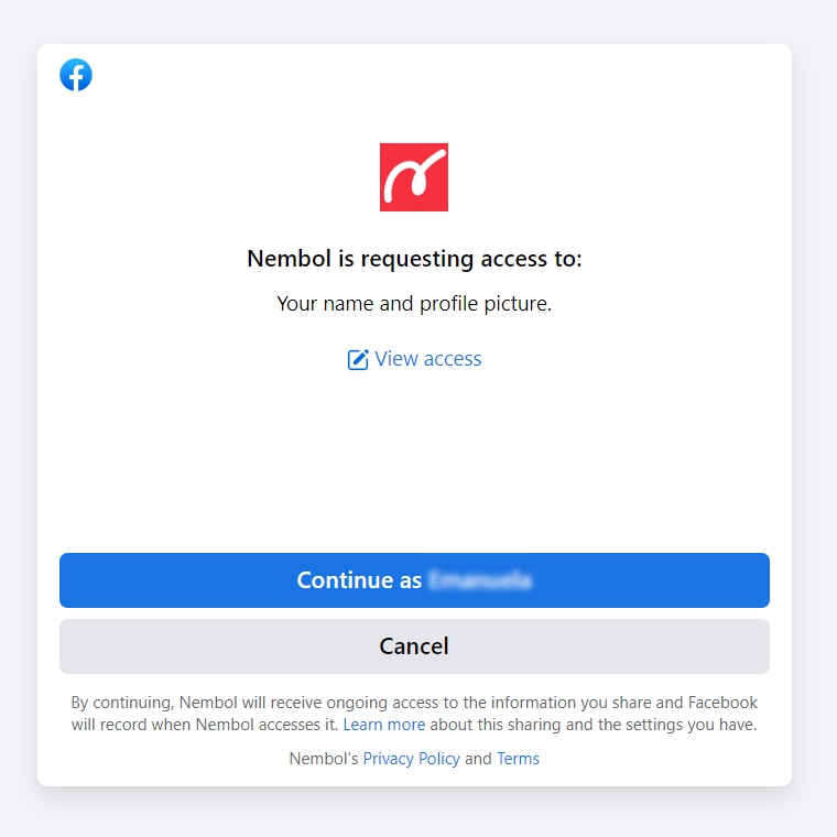 continue as.. facebook
