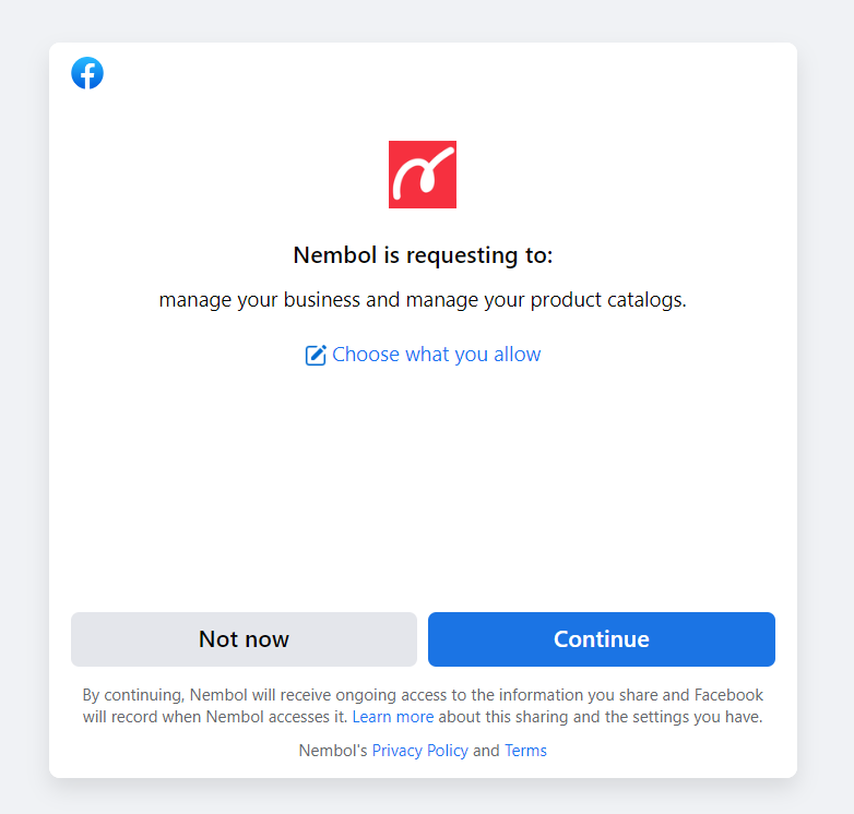grant permissions to facebook